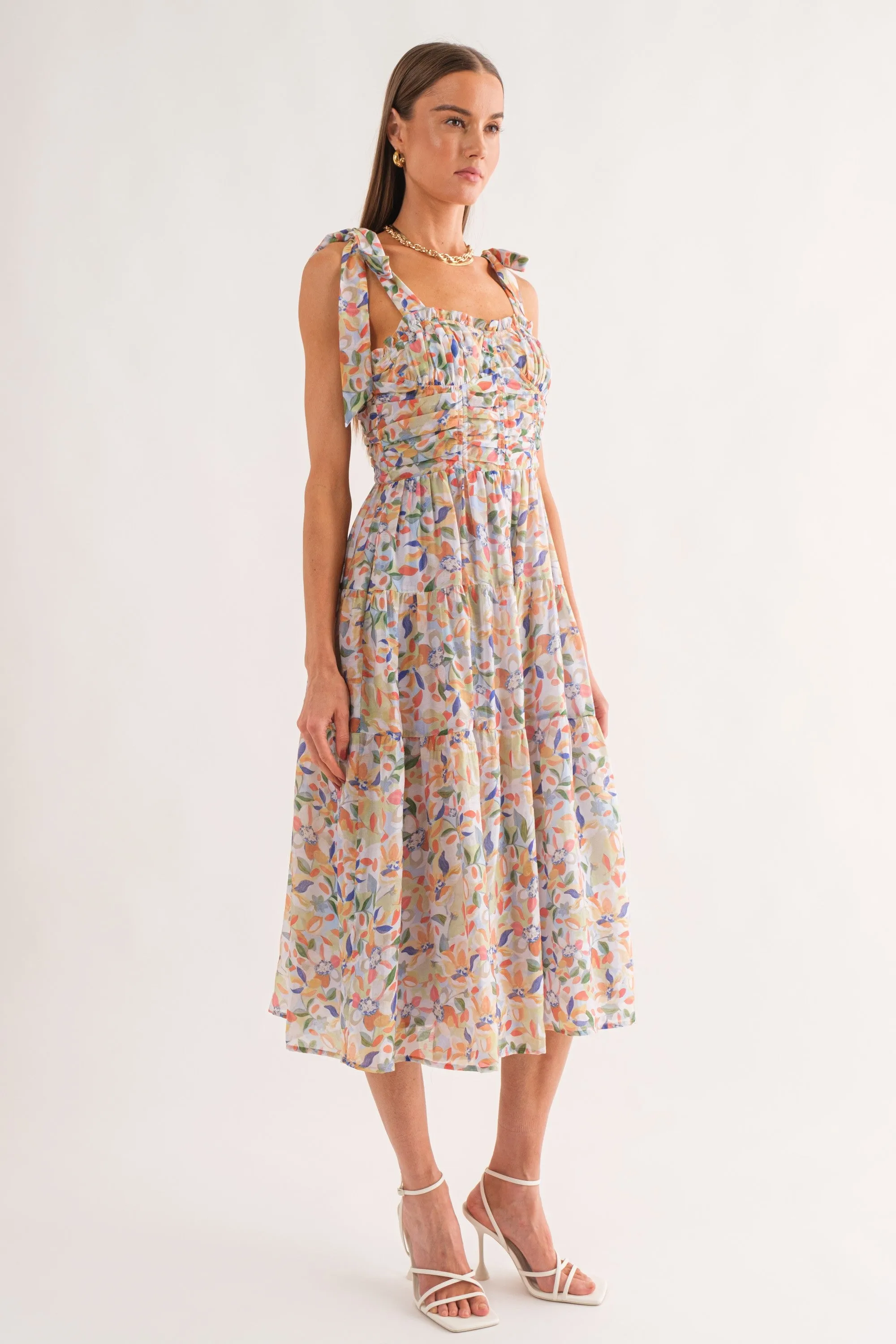 Mona Floral Corset Midi Dress Blue Multi