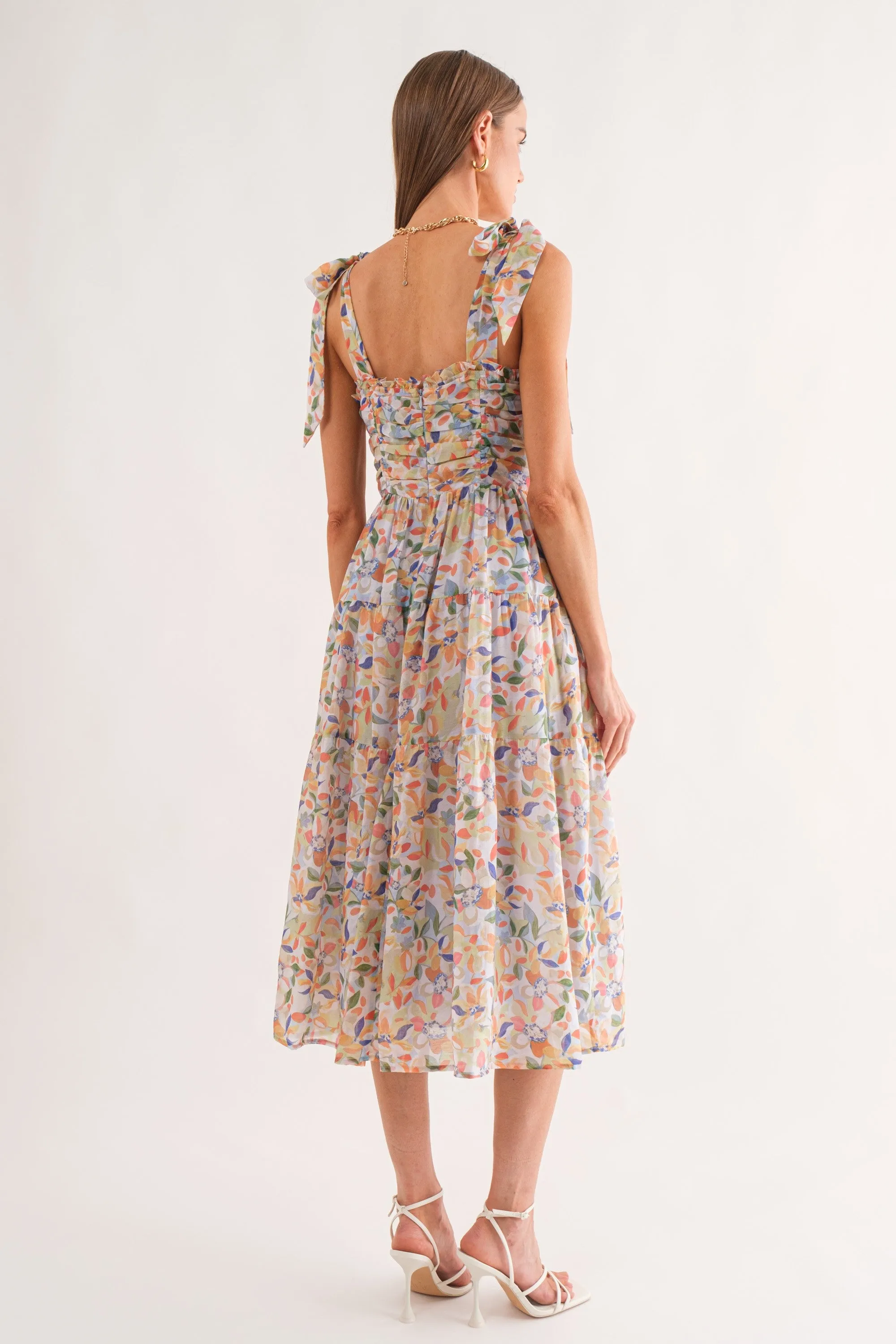 Mona Floral Corset Midi Dress Blue Multi