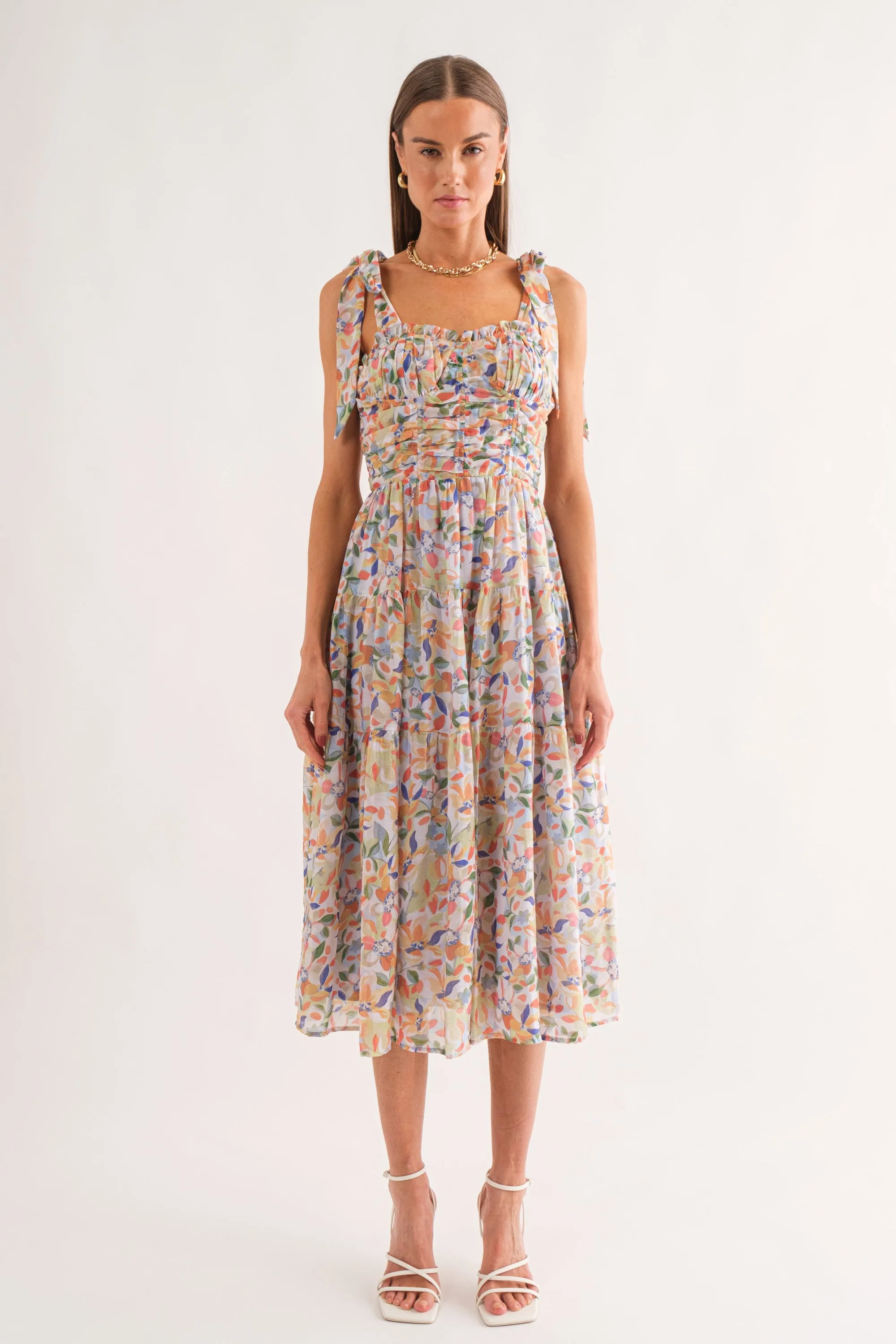 Mona Floral Corset Midi Dress Blue Multi