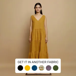 Mustard Handwoven Cotton V-Neck Maxi Tier Dress