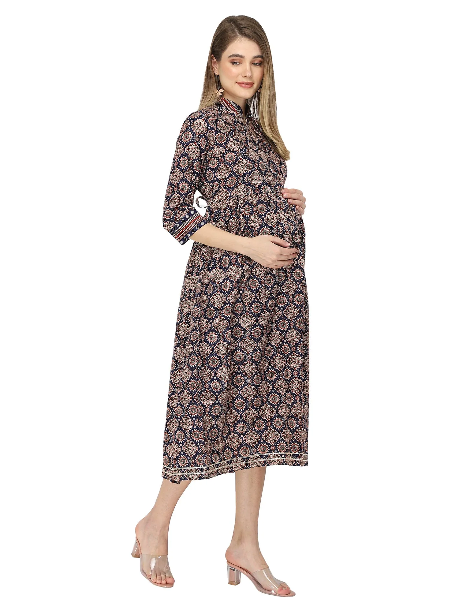 Navy blue ethnic printed feeding Kurtis