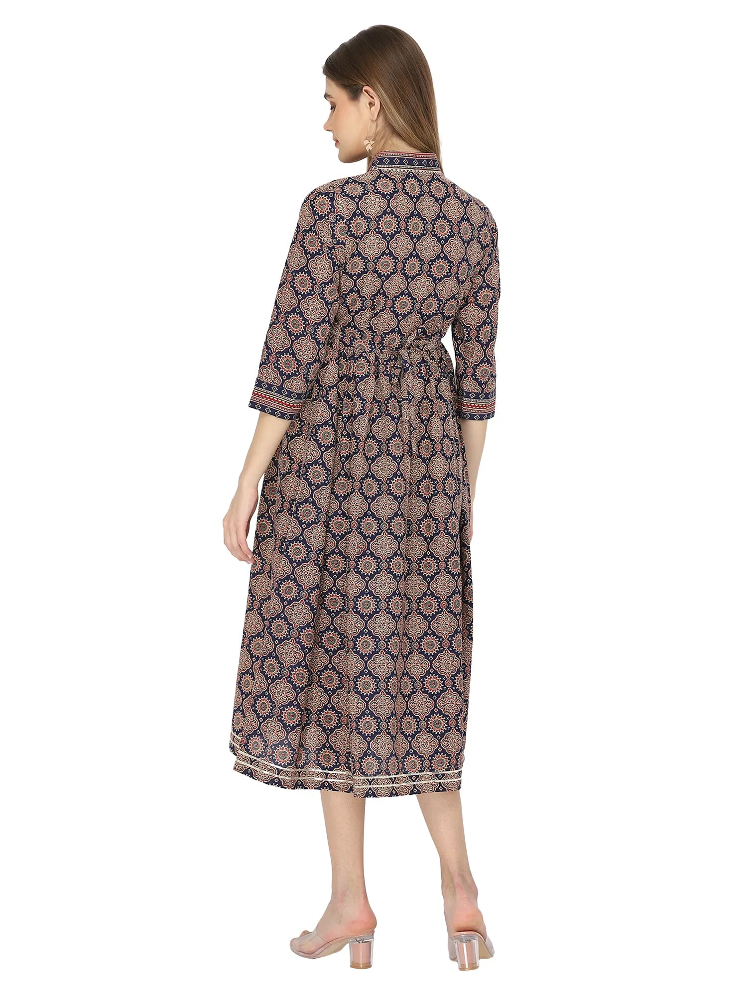 Navy blue ethnic printed feeding Kurtis