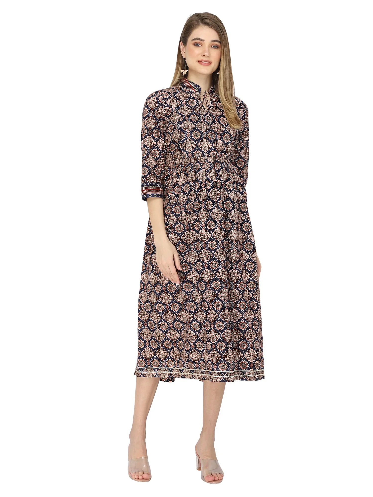 Navy blue ethnic printed feeding Kurtis