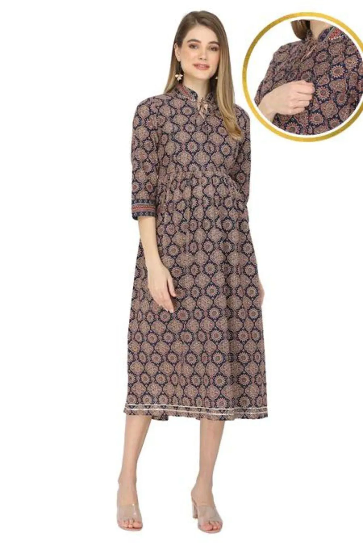 Navy blue ethnic printed feeding Kurtis