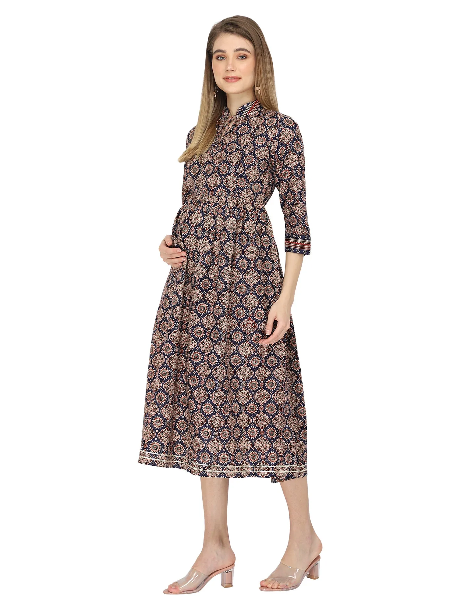 Navy blue ethnic printed feeding Kurtis