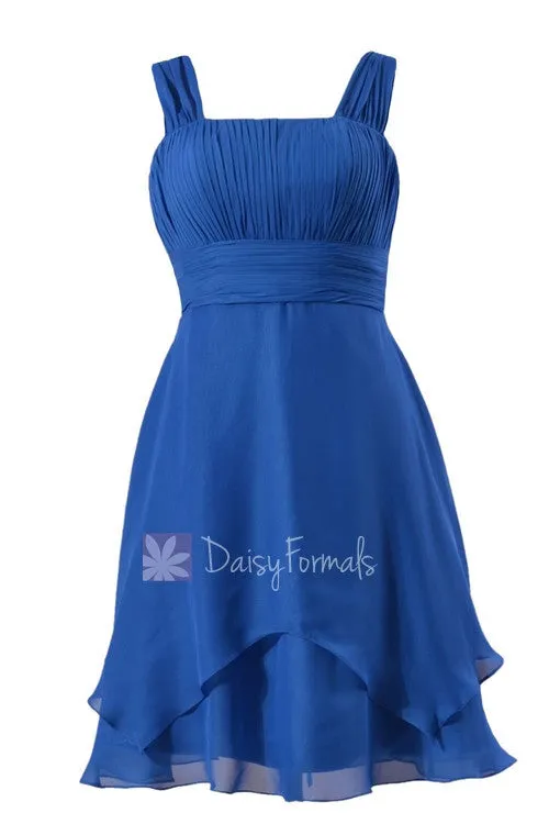 New Fashion Royal Blue Chiffon Bridesmaid Dress Knee Length Formal Dress W/Straps(BM912)