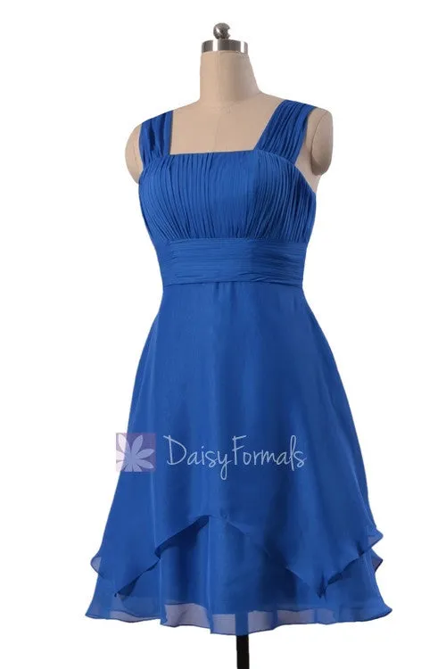 New Fashion Royal Blue Chiffon Bridesmaid Dress Knee Length Formal Dress W/Straps(BM912)