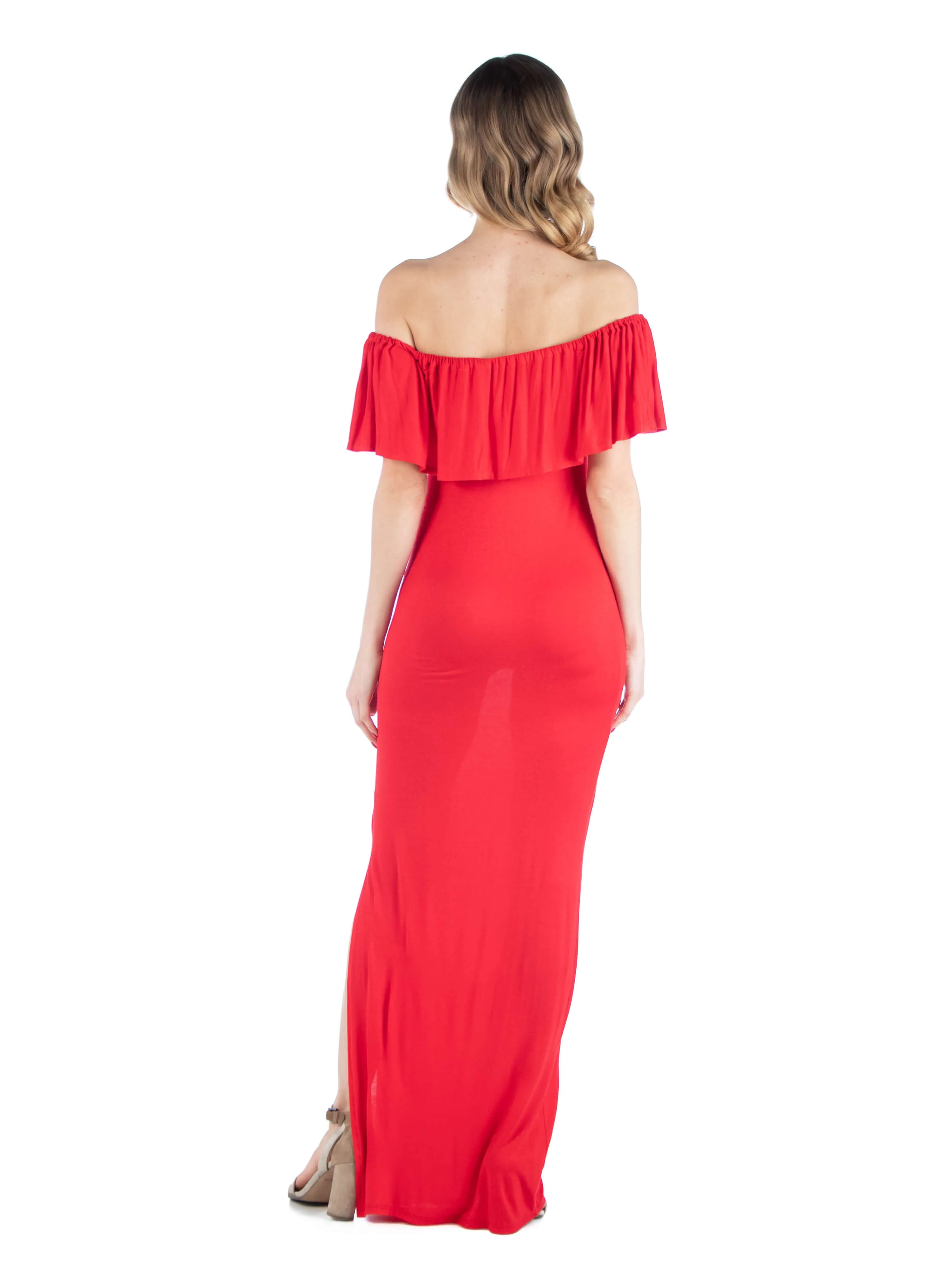 Off Shoulder Ruffle Detail Maternity Maxi Dress