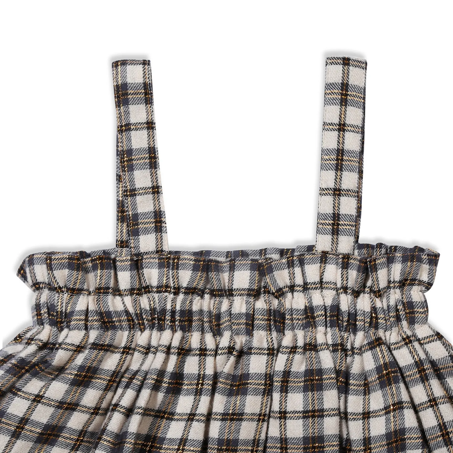 Peter Pan Collar Tee With Ruffled Lurex Checked Pinafore Dress