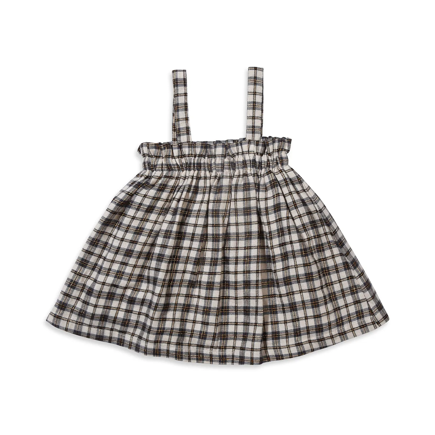 Peter Pan Collar Tee With Ruffled Lurex Checked Pinafore Dress