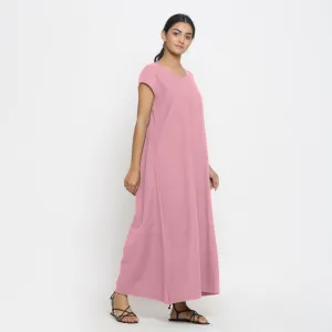 Pink Cotton Flax Scoop Neck Paneled Maxi Dress