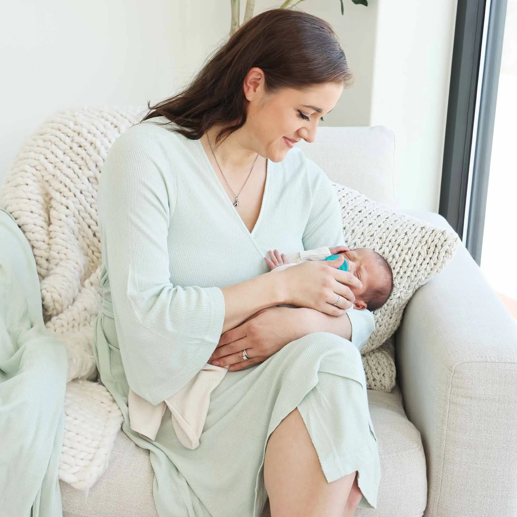 Pistachio Waffle Bamboo Knit Maternity Robe