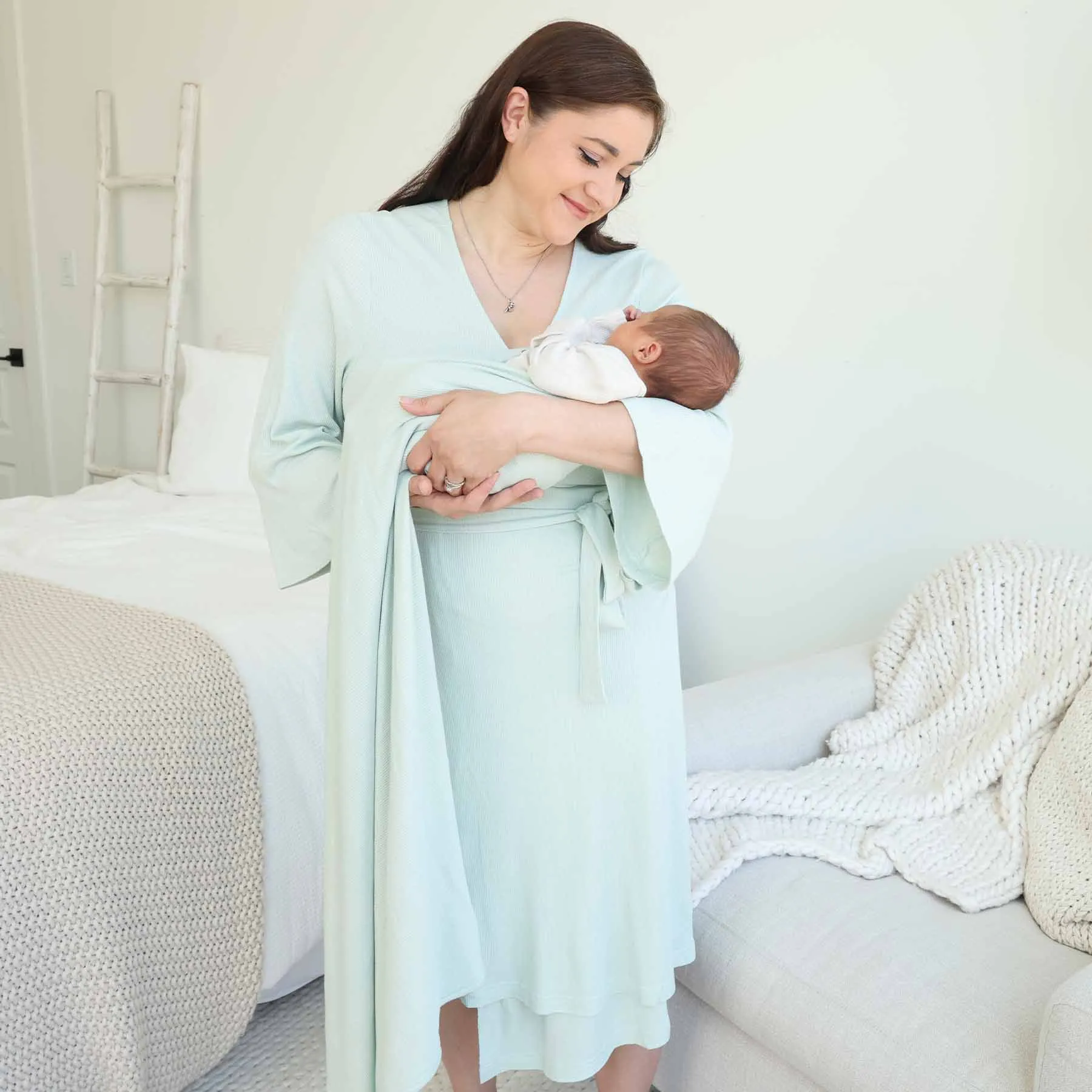 Pistachio Waffle Bamboo Knit Maternity Robe