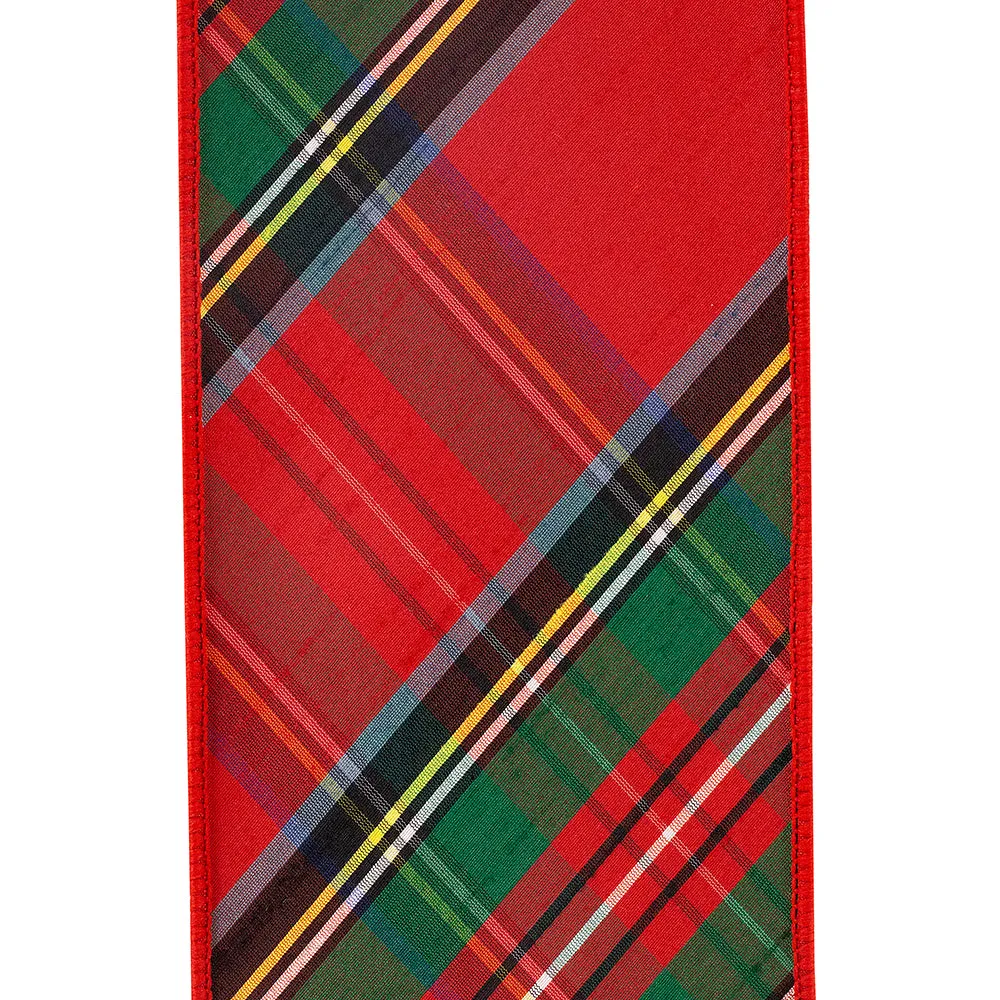 Plaid Dupioni Classic Diagonal Luxe Red Backed Wired Edge