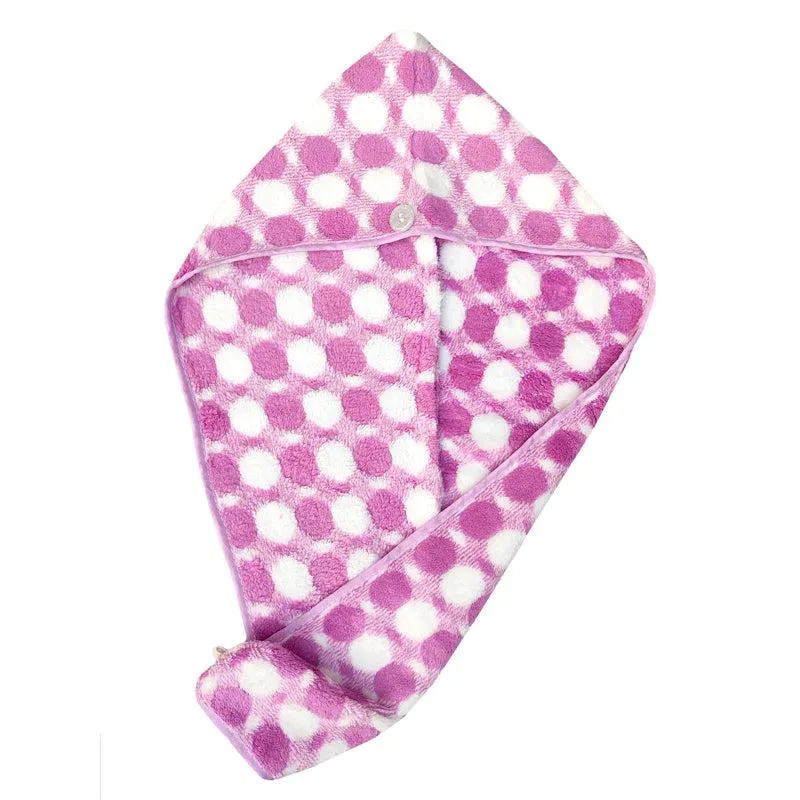 Polka High Absorbent Hair Towel - Purple