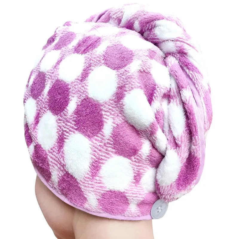 Polka High Absorbent Hair Towel - Purple