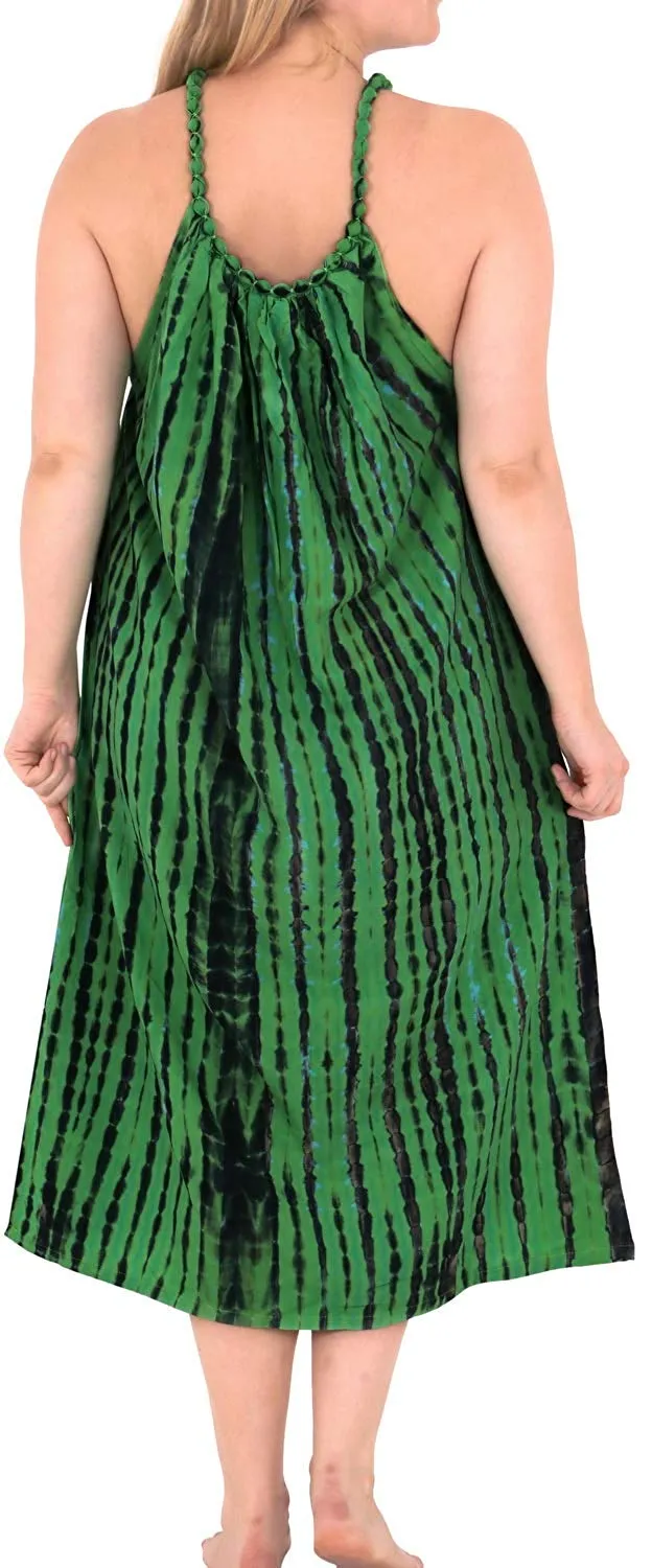 RAYON Plus Size Beachwear Bikini Swimwear Loose Fit Cover up Tank Dress Green