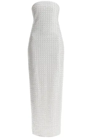 Rotate Long White Cotton Bodycon Dress With Beads Strapless