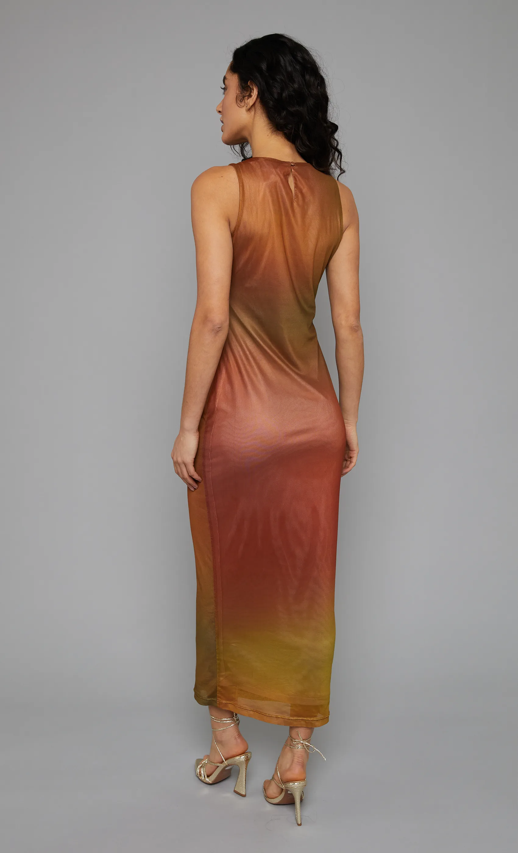 Rust Mesh Blur Maxi Dress