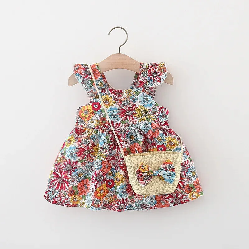 Summer Baby Girl's Dress New Vintage Garden Flower Flying Sleeve Dress