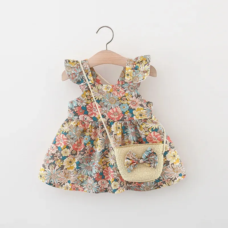 Summer Baby Girl's Dress New Vintage Garden Flower Flying Sleeve Dress