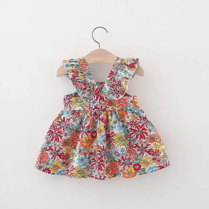 Summer Baby Girl's Dress New Vintage Garden Flower Flying Sleeve Dress