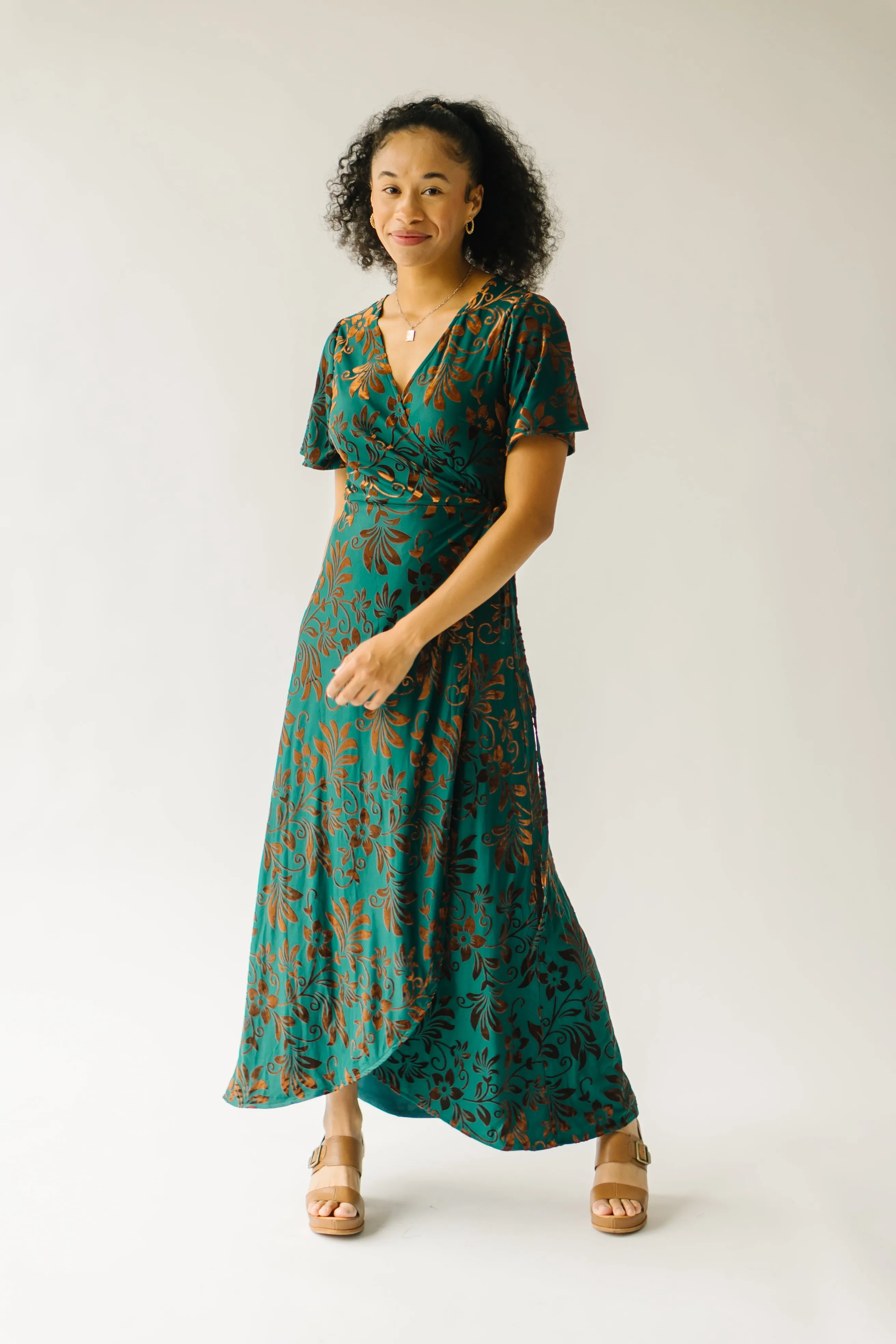 The Gorman Burn Out Velvet Midi Dress in Green Multi