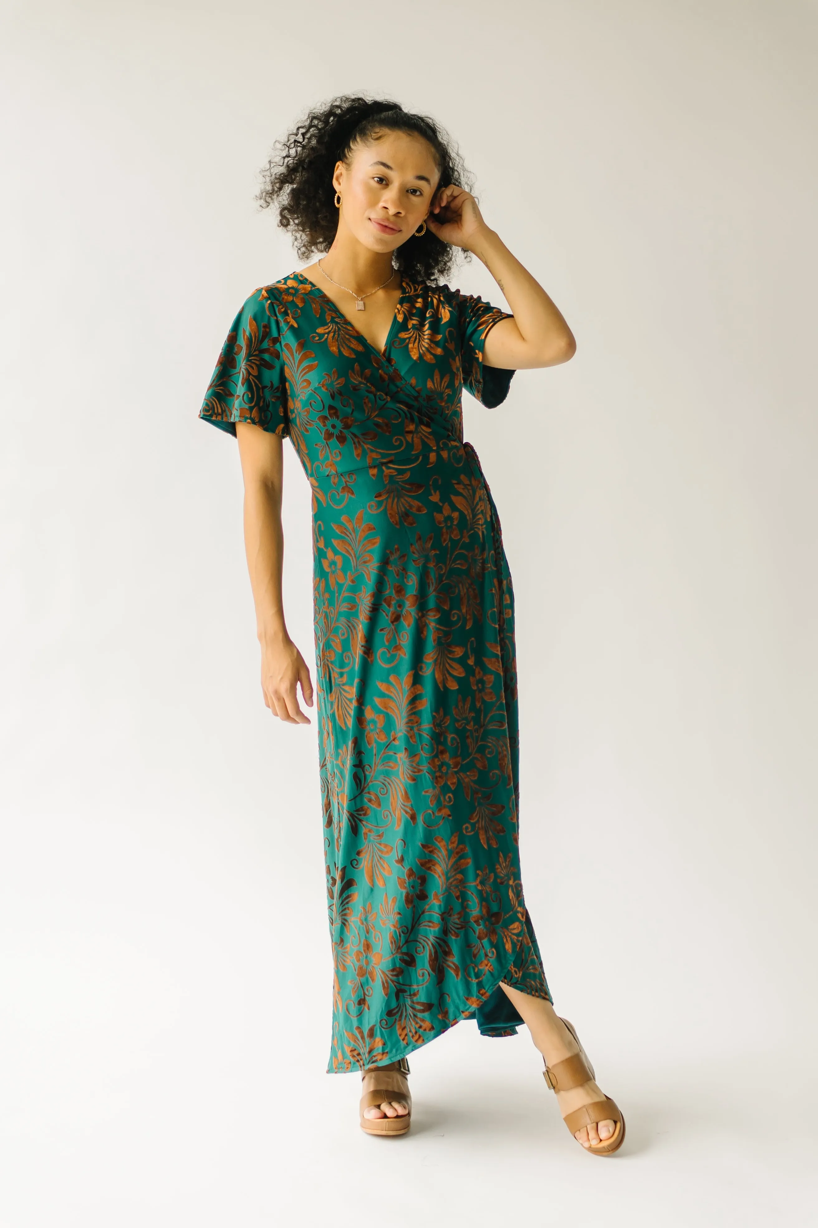 The Gorman Burn Out Velvet Midi Dress in Green Multi