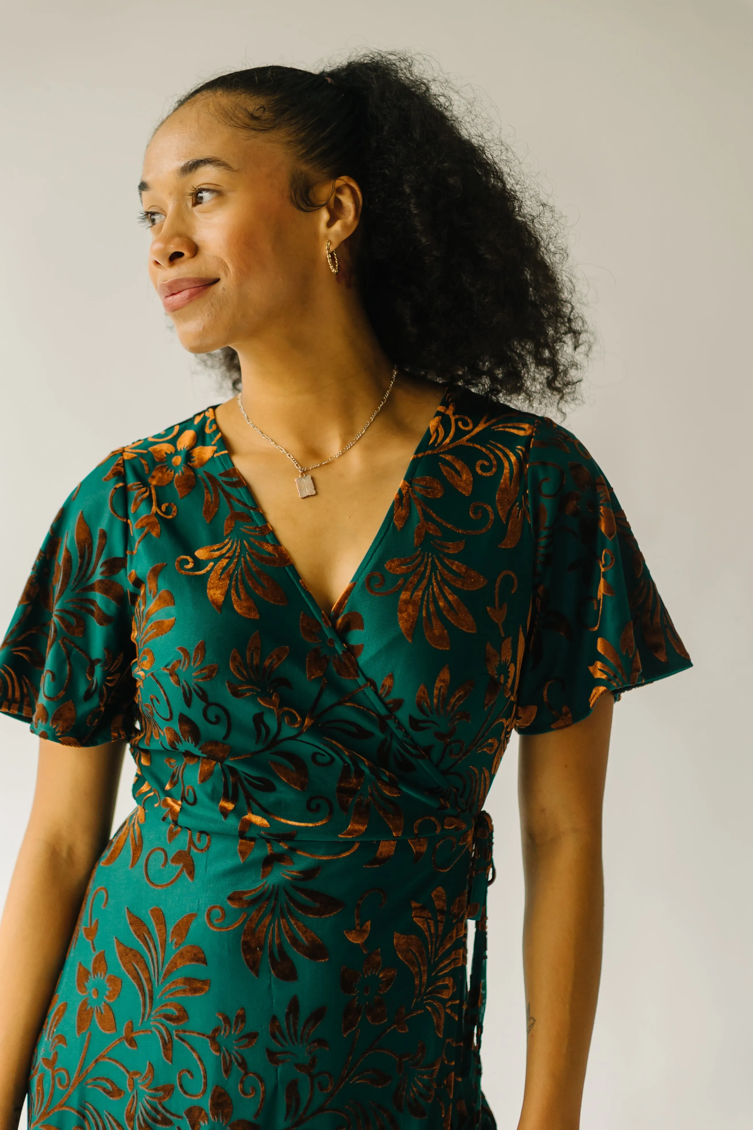 The Gorman Burn Out Velvet Midi Dress in Green Multi