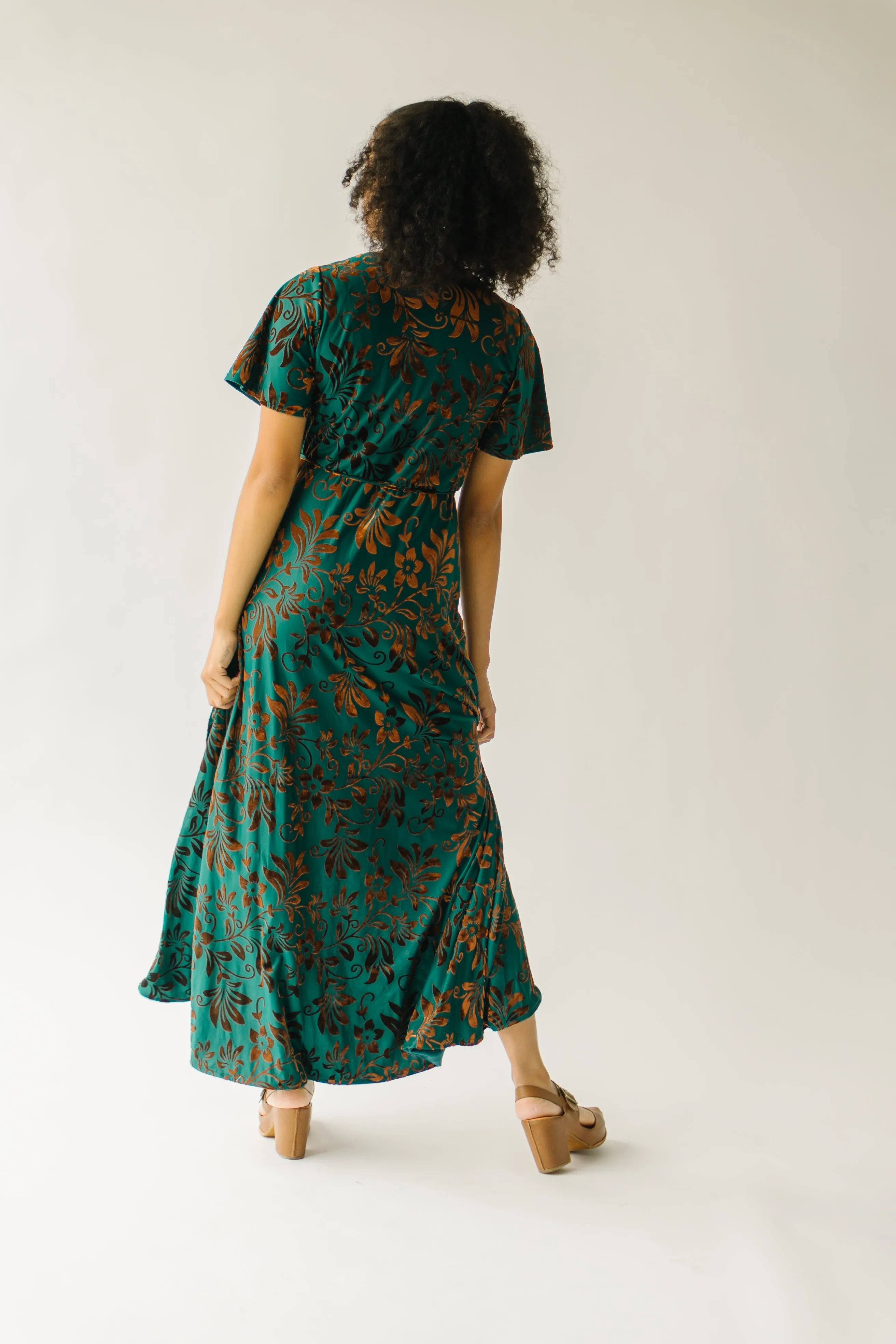 The Gorman Burn Out Velvet Midi Dress in Green Multi