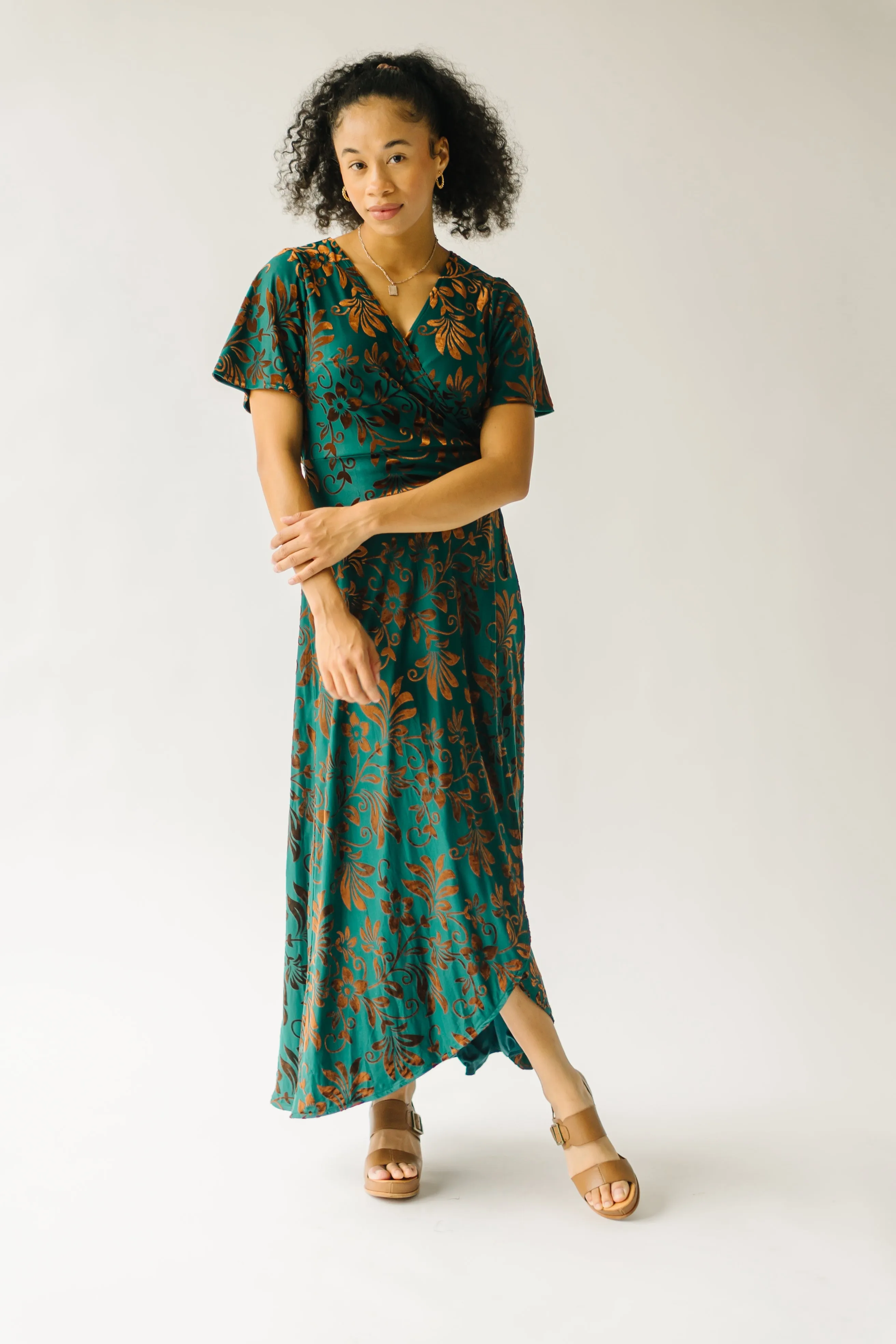 The Gorman Burn Out Velvet Midi Dress in Green Multi