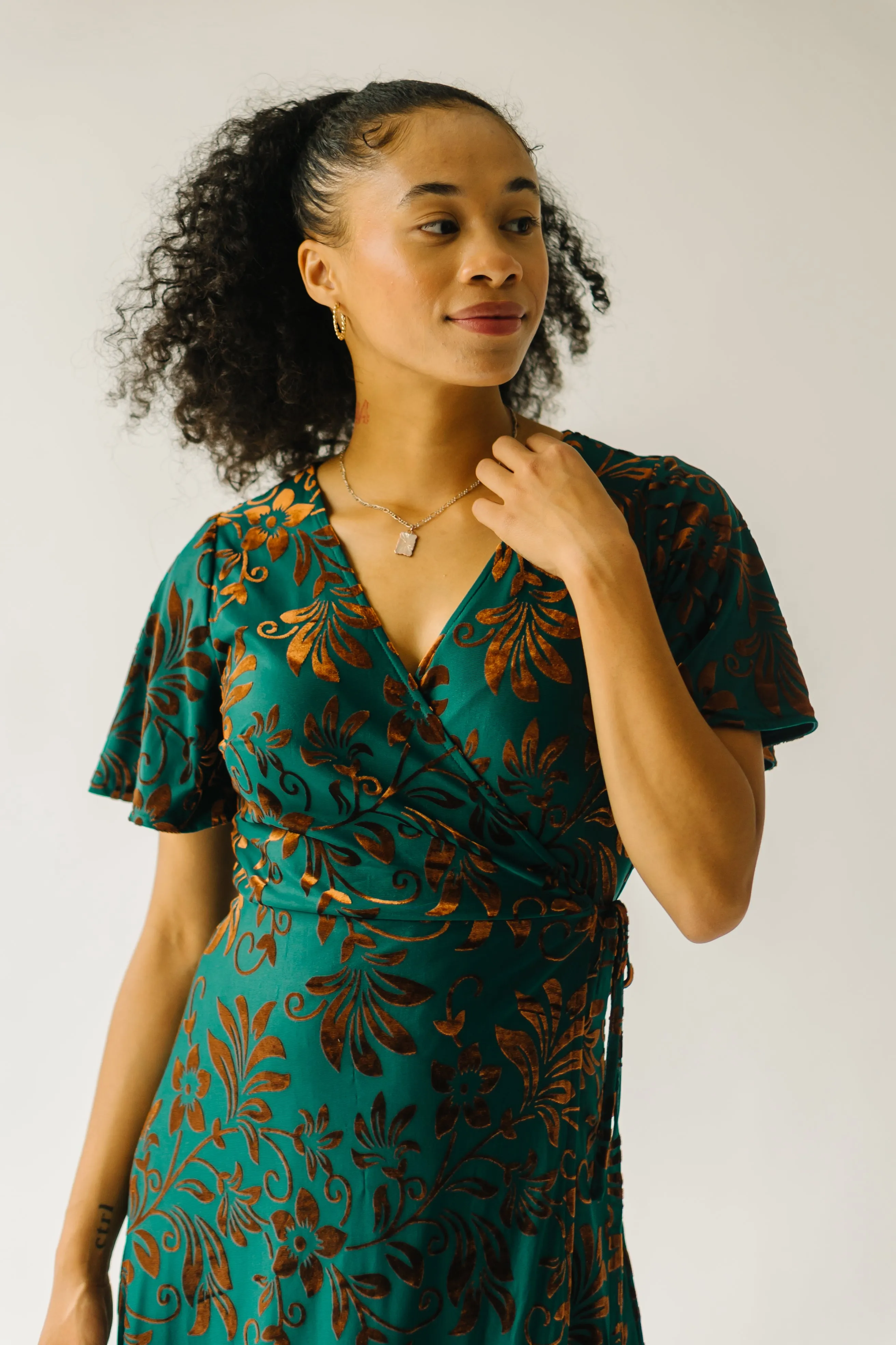 The Gorman Burn Out Velvet Midi Dress in Green Multi