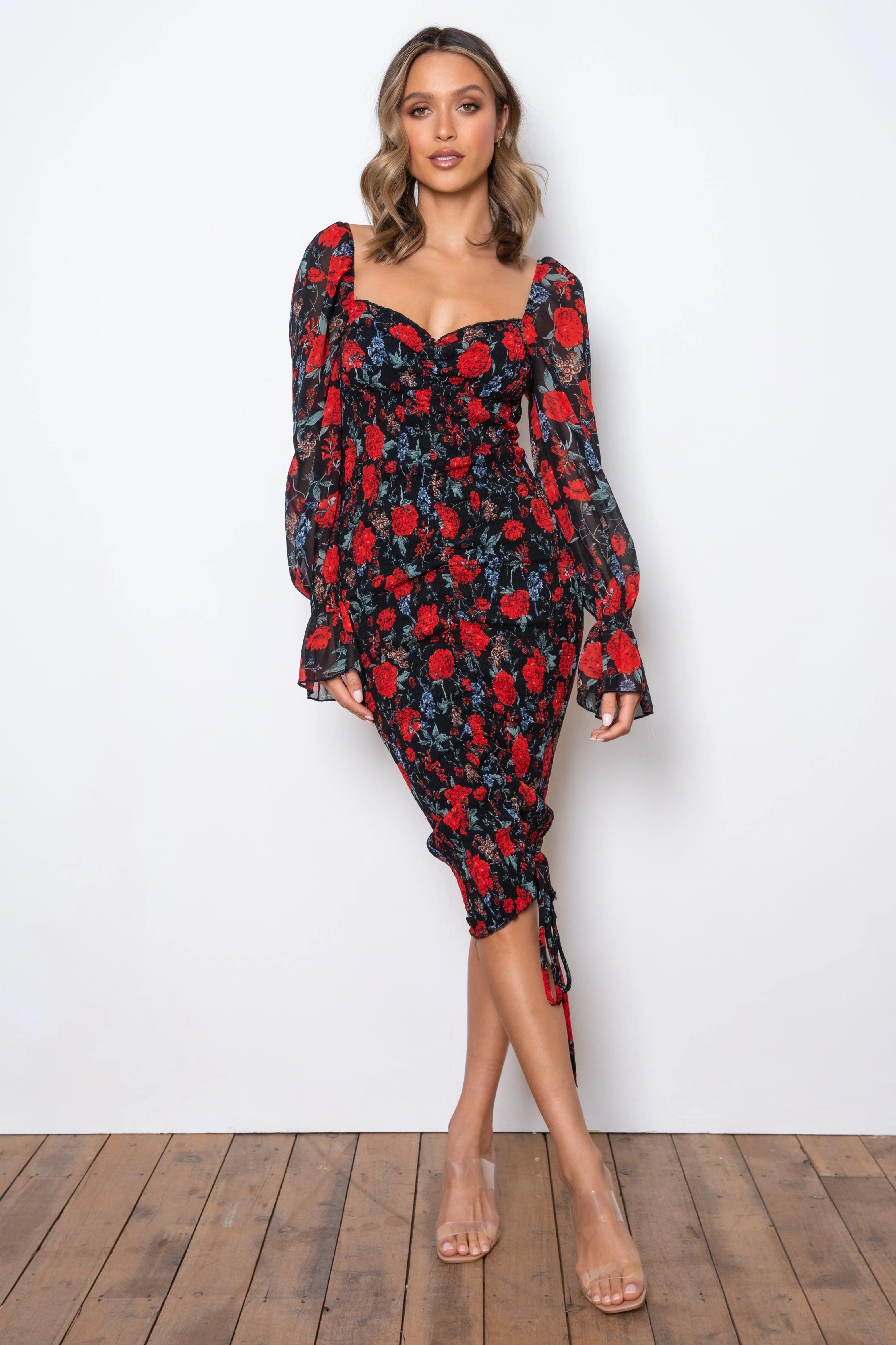 Tina Long Sleeve Dress - Black Rose