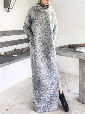 Turtleneck Warm Knit Sweater Maxi Dress with Pockets