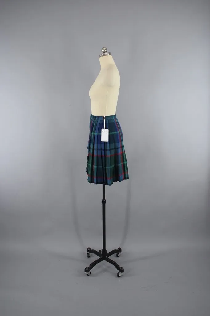 Vintage Blue Tartan Plaid Kilt Mini Skirt