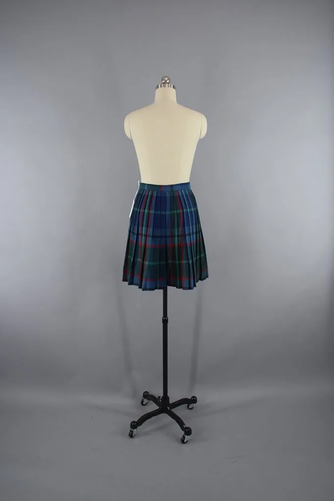 Vintage Blue Tartan Plaid Kilt Mini Skirt