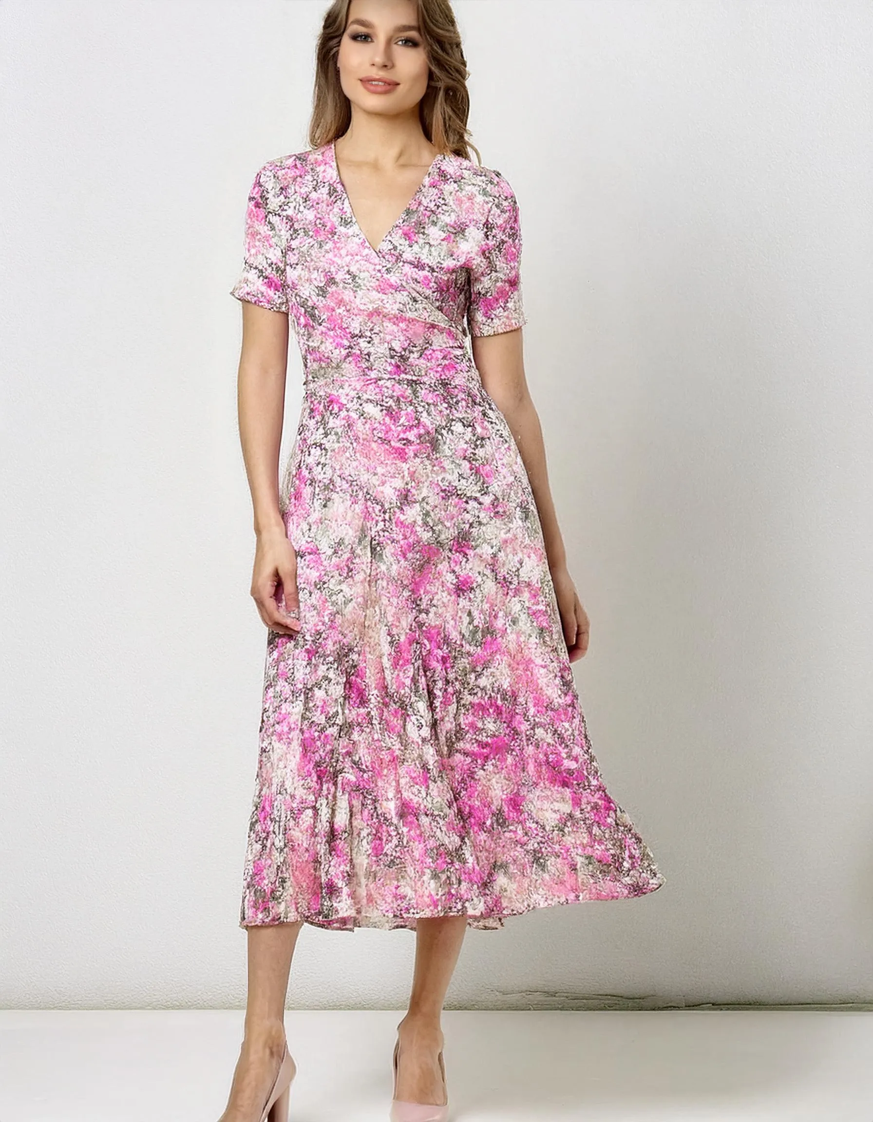 Vintage Pink Floral Midi Dress