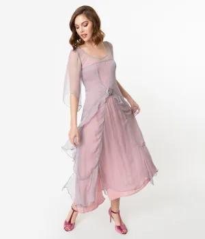 Vintage Style Mauve & Pink Chiffon Sleeved Edwardian Dress