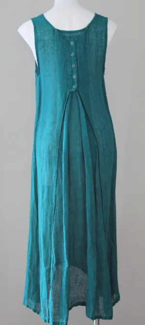 Warm Autumn Teal Linen Button-Back Dress