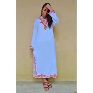 White Orange Kaftan Melik Style - Moroccan Kaftan