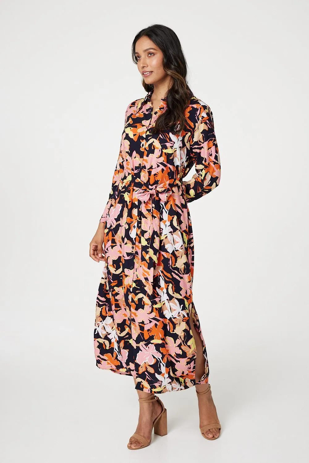 Winter Flower Shirt Dress