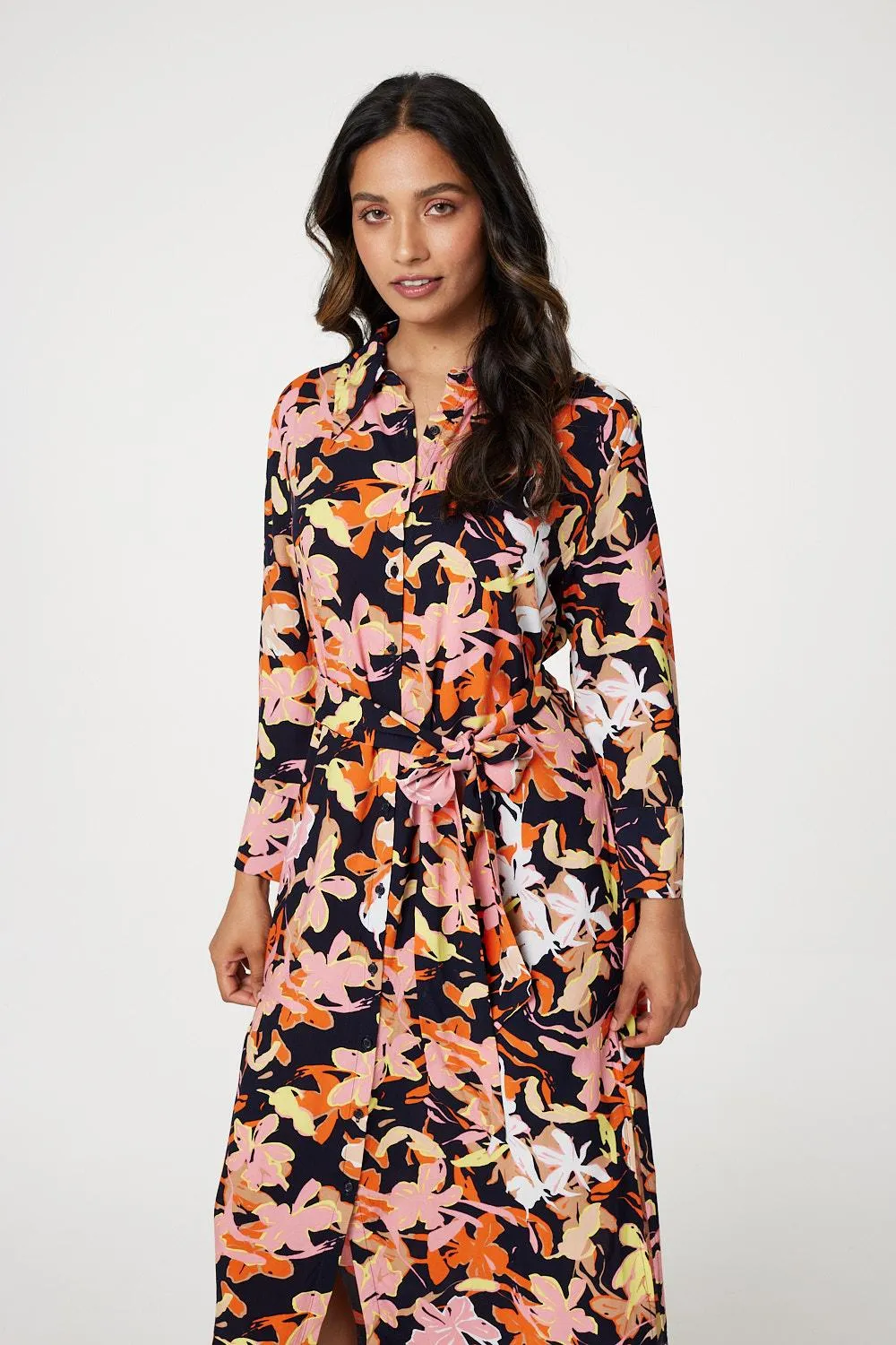 Winter Flower Shirt Dress