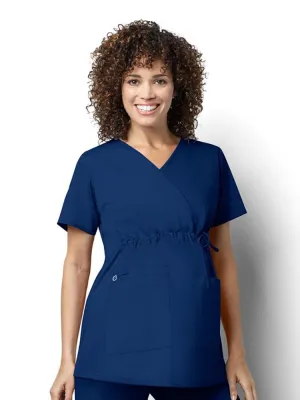 WonderWink Women's Maternity Mock  Wrap Scrub Top | Navy