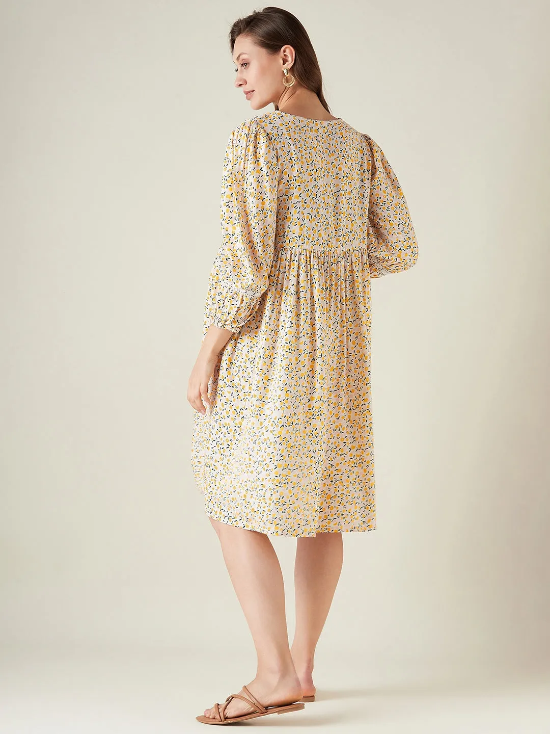 Yellow floral maternity and feeding dress