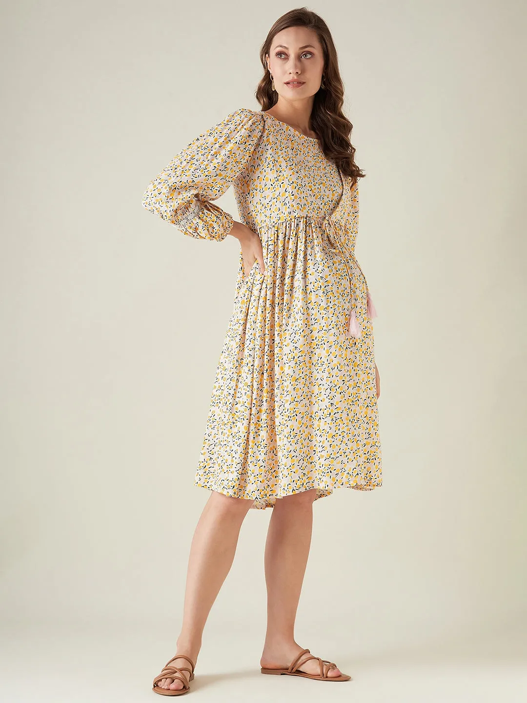 Yellow floral maternity and feeding dress